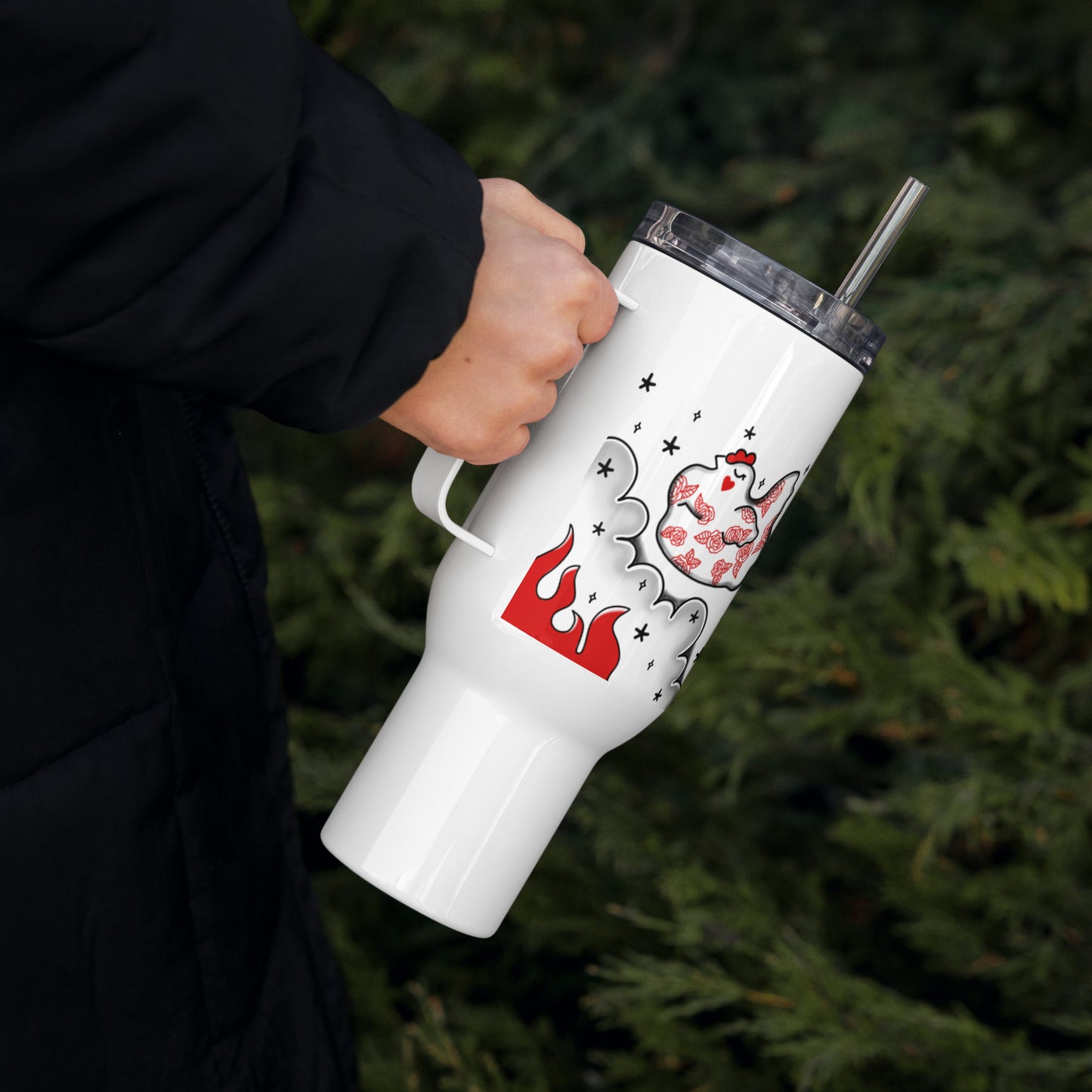 Deviled Egg Travel mug with a handle